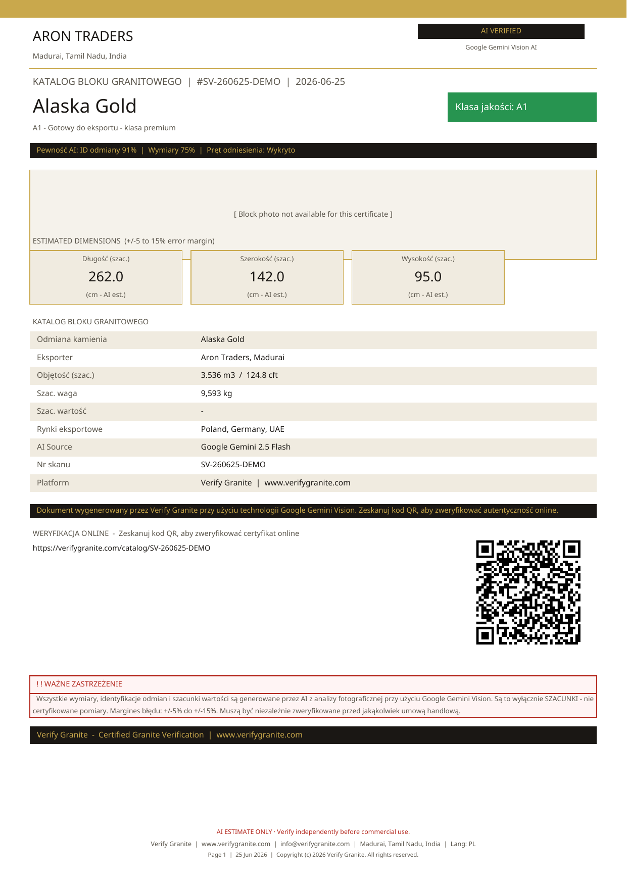 Polish granite certificate