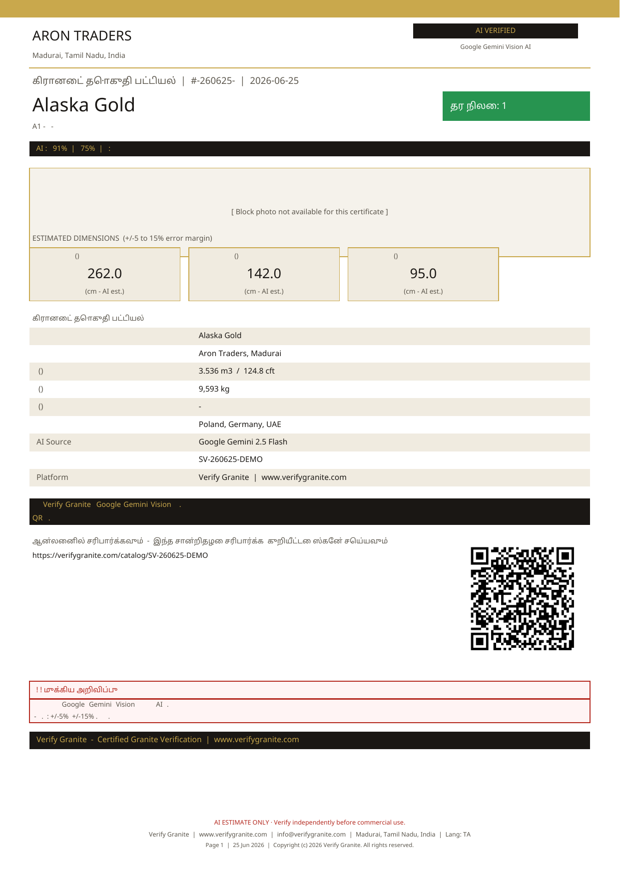 Tamil granite certificate
